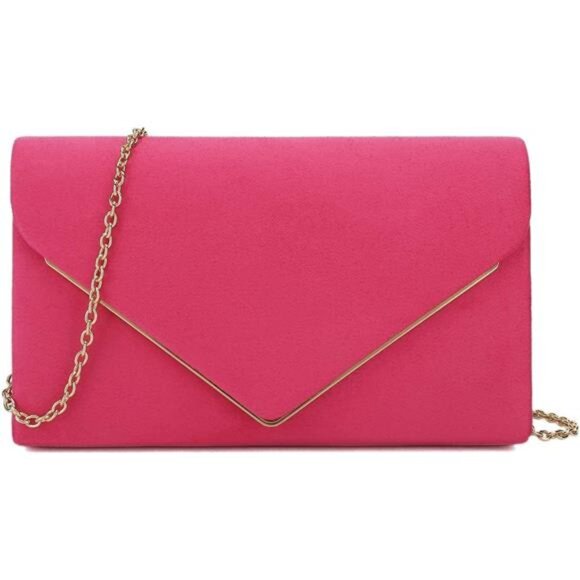 Handbags - Faux Suede Clutch Bag Elegant Rose Pink